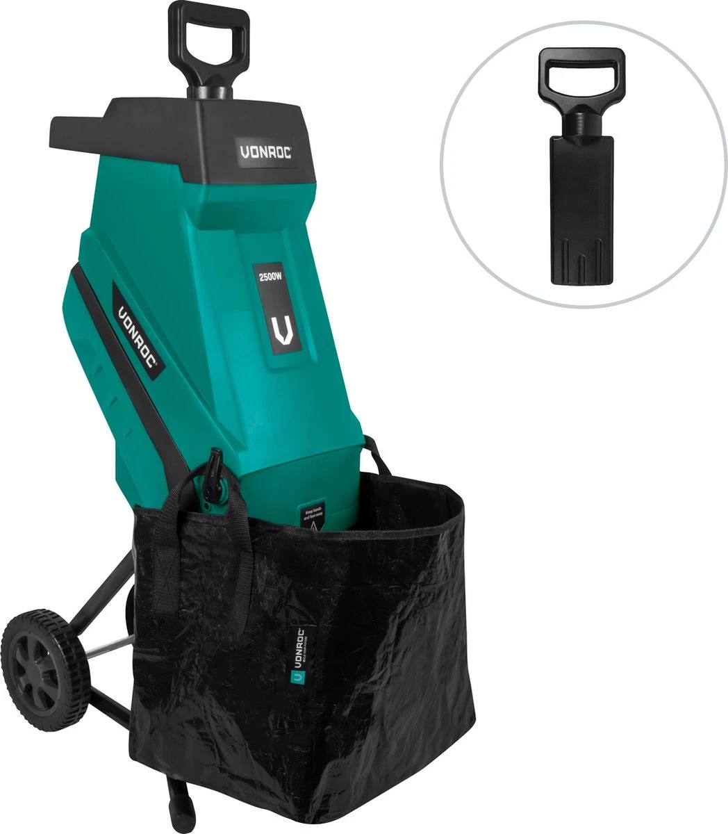 VONROC Hakselaar/Shredder 2500W – Voor Takken Tot Ø45mm – Incl. 45L Opvangzak & Duwstok 2 VONROC Hakselaar/Shredder 2500W – Voor Takken Tot Ø45mm – Incl. 45L Opvangzak & Duwstok - Afbeelding 2