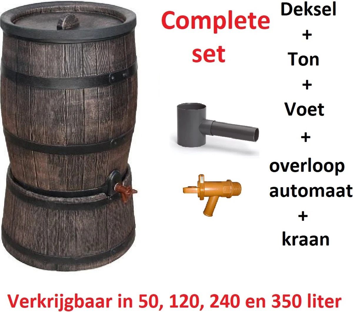 Exellent Regenton Met Voet, Houtlook, 120 Liter, Incl. Regenton Vulautomaat En Kraan 1 Exellent Regenton Met Voet, Houtlook, 120 Liter, Incl. Regenton Vulautomaat En Kraan