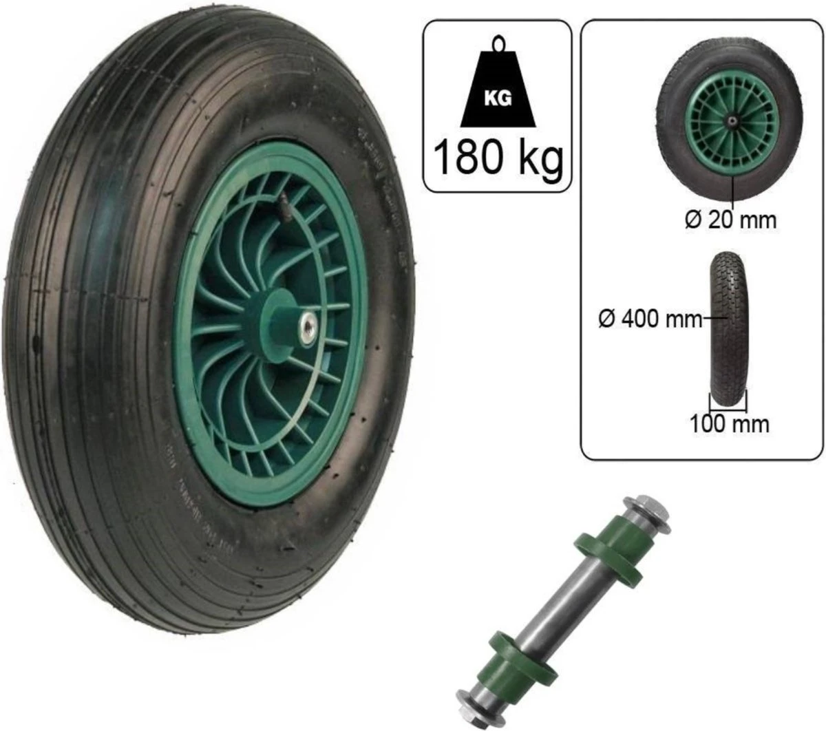 Kruiwagen Wiel 4.00 - 8 Luchtband Lijnprofiel - Asdiameter 20mm 9 Kruiwagen Wiel 4.00 - 8 Luchtband Lijnprofiel - Asdiameter 20mm - Afbeelding 9