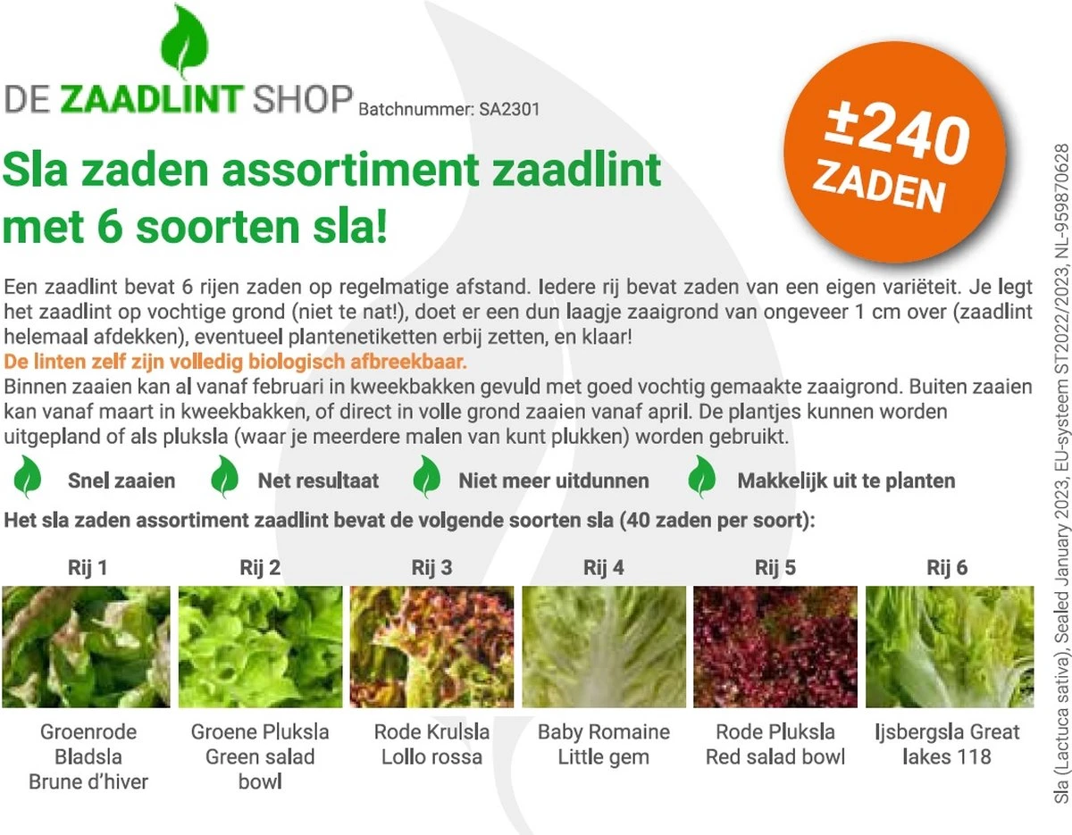 Sla Zaden Assortiment Zaadlint 2 Sla Zaden Assortiment Zaadlint - Afbeelding 2