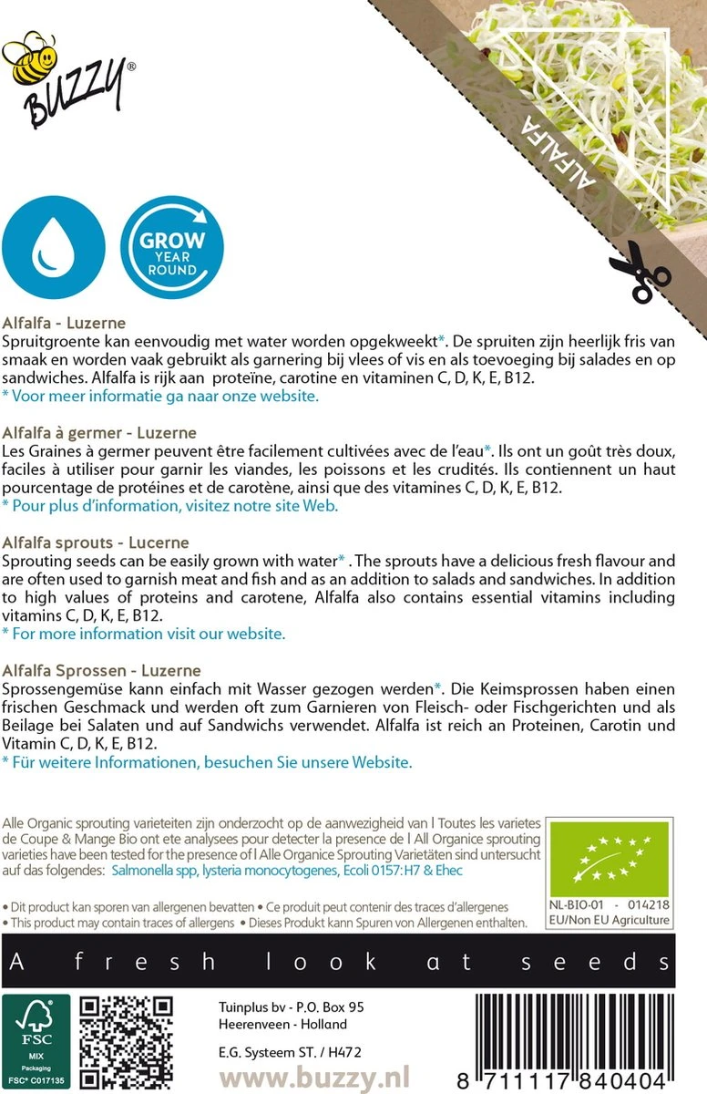 Buzzy® Organic Sprouting Alfalfa (BIO) 1 Buzzy® Organic Sprouting Alfalfa (BIO)
